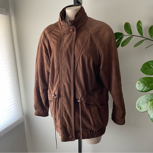 Vintage Architect Genuine Leather Zip Jacket Brown Cinchable Unisex Size Small - Picture 11 of 13